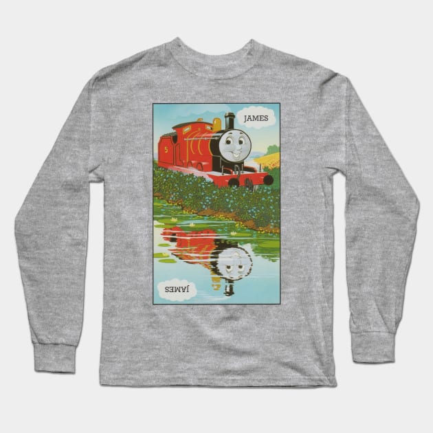 James the Red Engine Vintage Card Long Sleeve T-Shirt by sleepyhenry